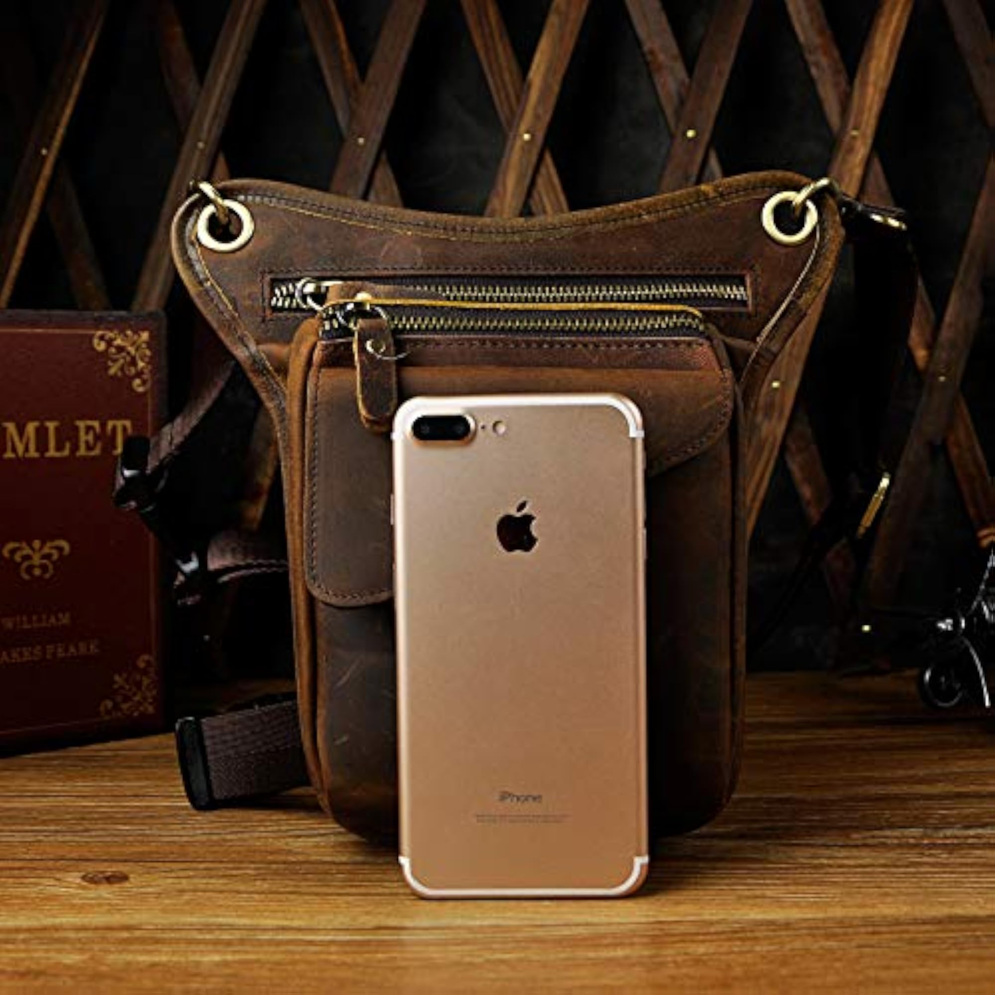Le'aokuu Mens Genuine Leather Cycling Waist Pack